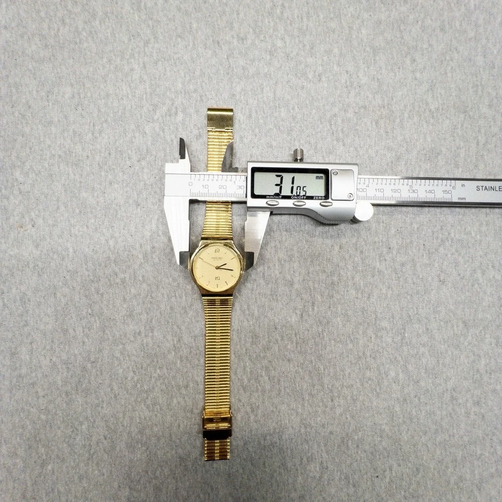 Vtg Miyoko‎ Minimalist Gold Watch 1980's 31mm Round Case Mens
